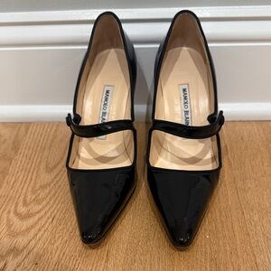 Manolo Blahnik Campari Black Patent Leather Heels